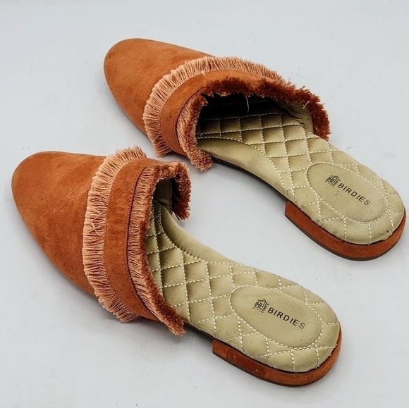 Birdies Ani Slide Coral Pink Fringed Mule Suede Leather Flat Size 8 - Picture 7 of 16